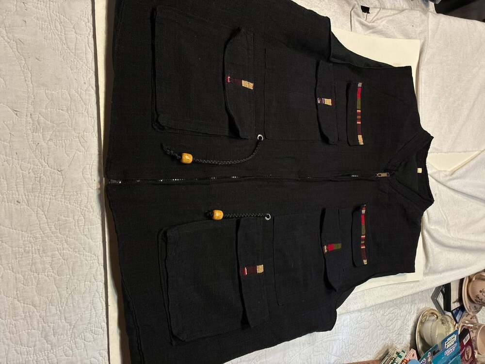 VTG Black Cotton Utility Vest Size XXL Multi Pocket Cargo Jacket